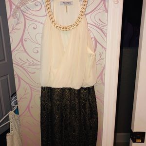 White and Gold Dress with Tight Skirt